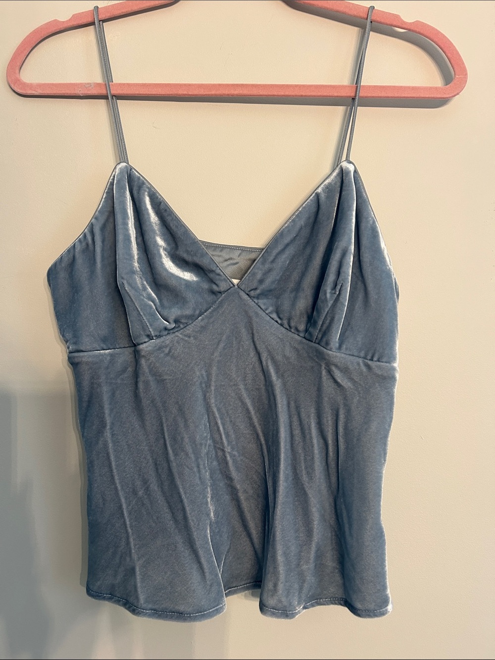 Susana Monaco Velvet Spaghetti Strap Cami in Dusty Blue Gray